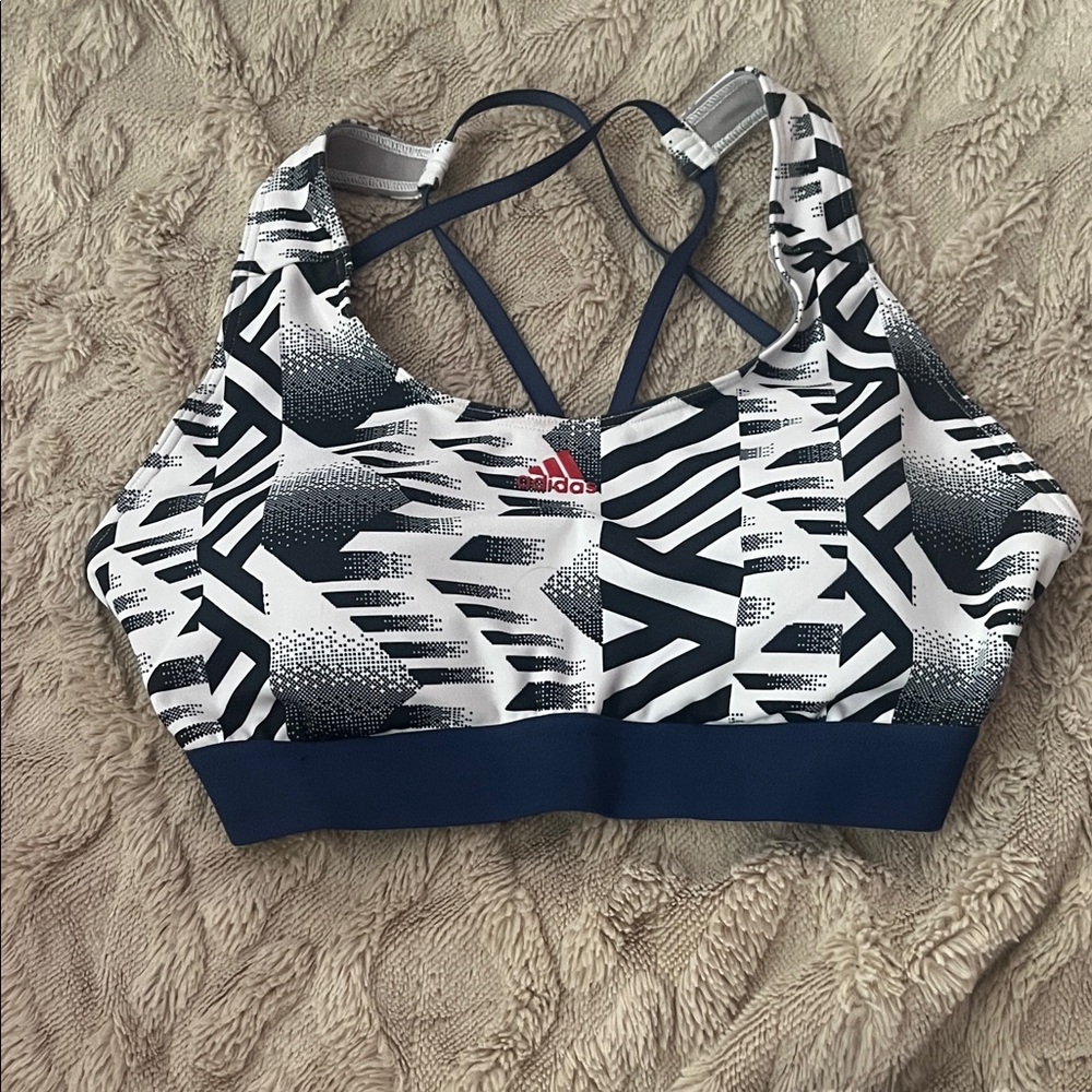 Adidas Women's Patterned Sports Bra - Navy and White